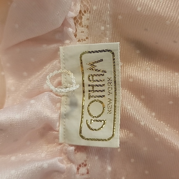 Gotham NY Robe Vintage Semi Sheer Lace Front Polkadot Long Sleeve Pink Size L - Picture 13 of 15